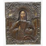 Ikone (Russland, 18. Jh.).Christus Pantokrator. Eitempera/Holztafel (besch., wurmstichig, fehlende
