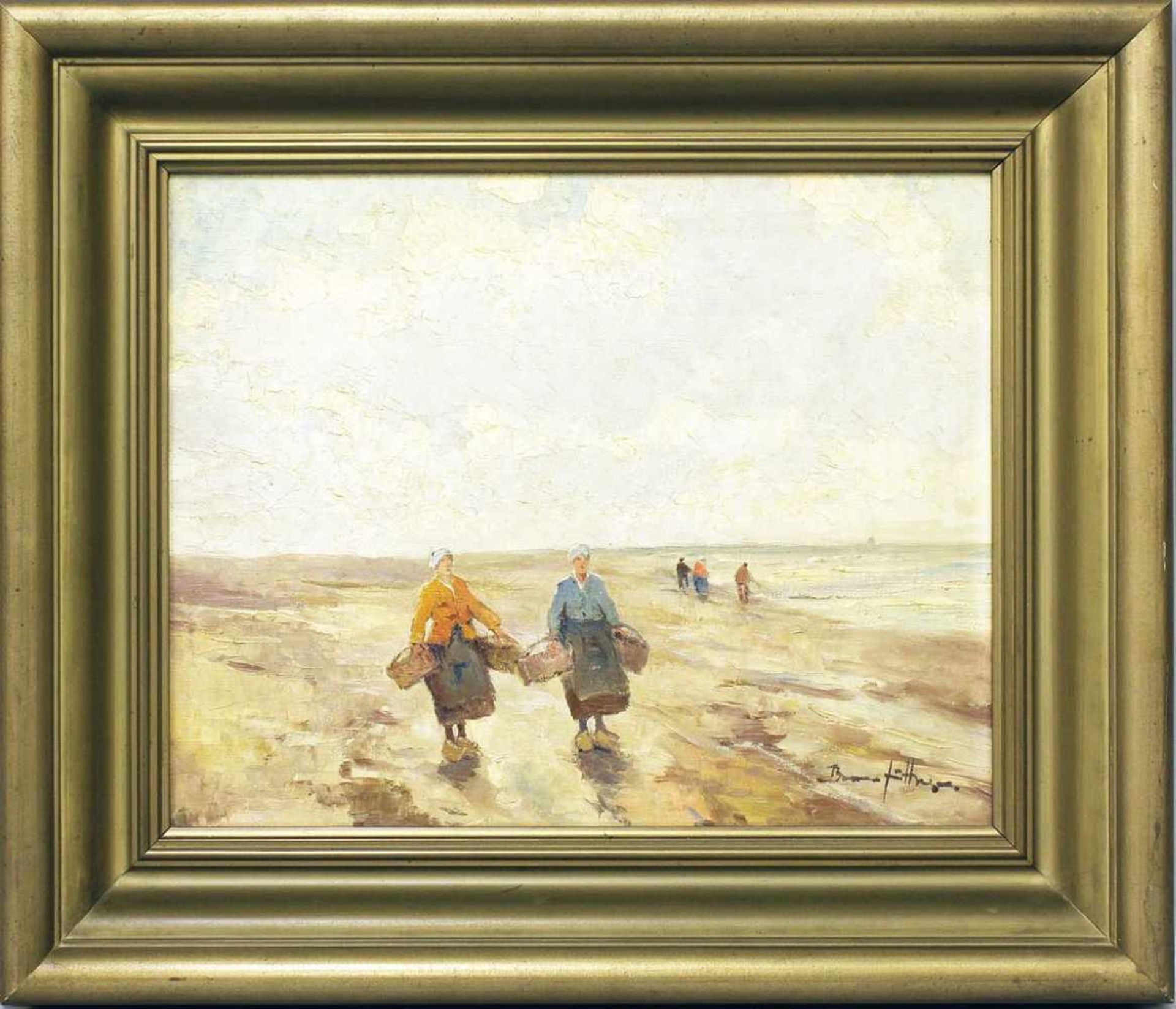 Jüttner, Bruno (1880 Wernigerode - Berlin 1965)Holländische Fischerinnen am Strand. Öl/Lwd., re.