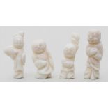Vier Miniatur-Figuren.Weiße Koralle. Unterschiedliche Darstellungen: Kinder bzw. Dame und