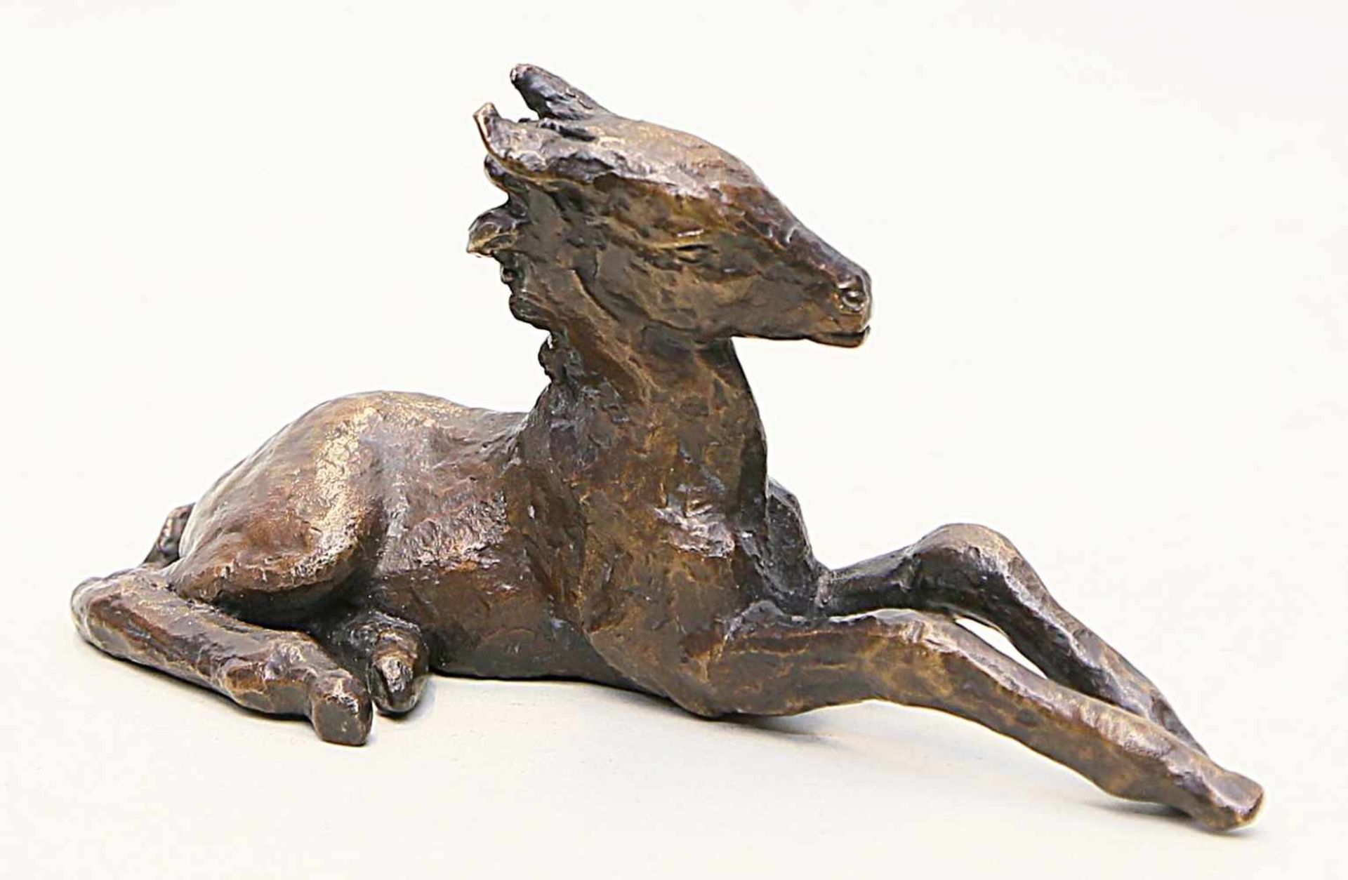 Sintenis, Reneé (1888 Glatz-Berlin 1965)"Aufwachendes Fohlen". Dunkelbraun patinierte Bronze. Auf