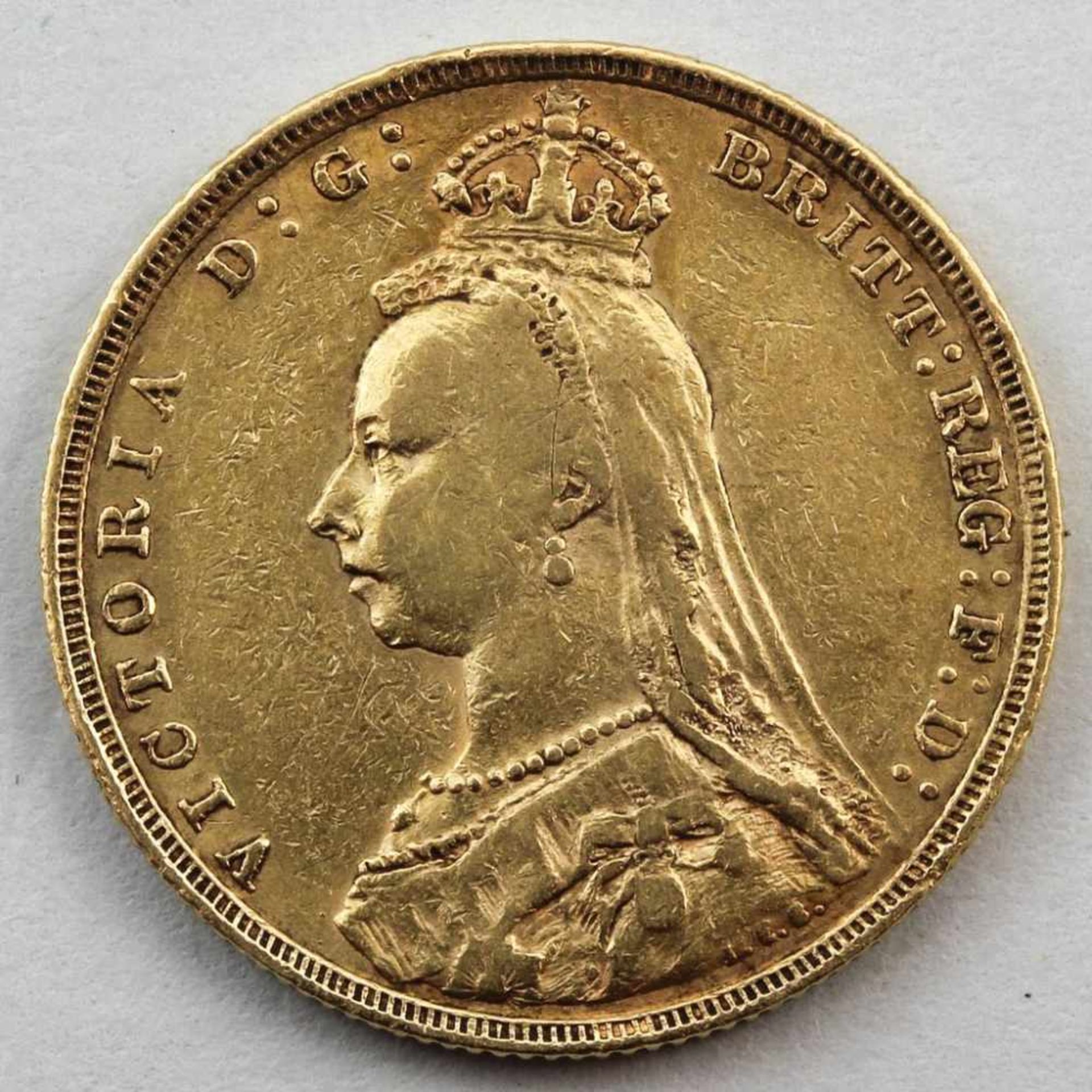 Goldmünze, England, Victoria, 1 Sovereign, 1892.917/000 GG, 7,97 g. ss.- - -19.33 % buyer's - Bild 2 aus 2