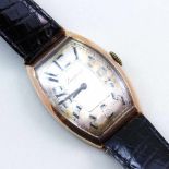 Art Deco-Herrenarmbanduhr "Longines".Roséfarbenes, konvexes Metallgehäuse. Versilbertes