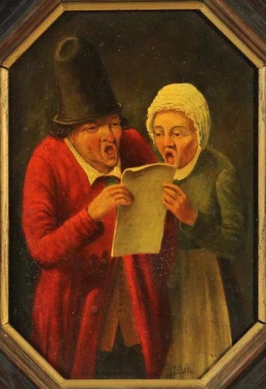 BLIEK, PIETER (1812-1852), ges. r.o., zingen, paneel 17 x 23 cm. -Herkomst: aangekocht op 19