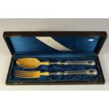 Zilveren slacouvert met been, in etui, geh. 830/000, DuitslandSilver salad cutlery with bone, in