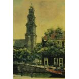 BRANDENBURG, CORNELIS (1884-1954), ges. Westerkerk, kleuren ets 38 x 26 cm.Cornelis Brandeenburtg,