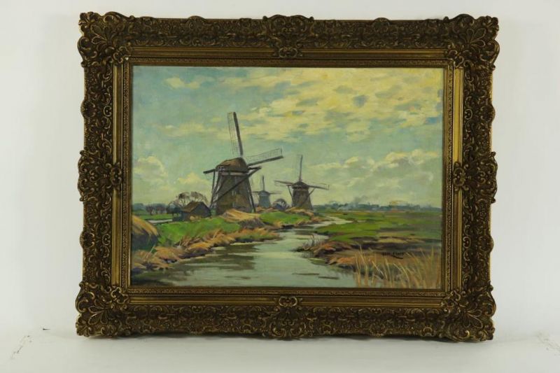 LEURS HENK (1890-1956), ges. r.o., molens in polderlandschap, marouflé 51 x 71 cm.LEURS HENK (1890- - Image 2 of 4