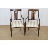 Stel Louis XVI-stijl armstoelen met vruchtenhout ingelegde rugleuning.pair of Louis XVI-style