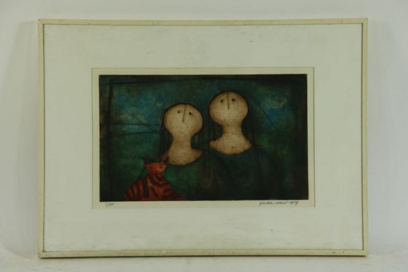 SMIT, GERDA (1934-2004), ges. en gedat 1989 2 figuren bij kat. kleurenets 30 x 49 cm. - Image 2 of 3