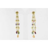 MARCO BICEGO, geelgouden oorhangers bezet met rainbow color stenen, geh. 585/000, gew. 8.7gr. l.