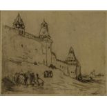 BAUER, MARIUS ALEXANDER (1867-1932), gemon. r.o., figuren bij stadsmuur, ets no 88 19 x 23 cm.BAUER,
