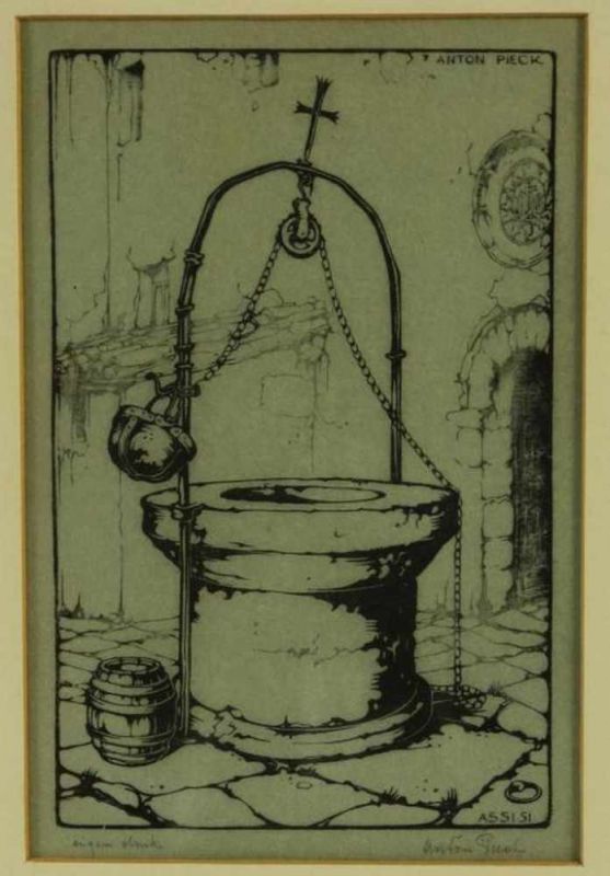 PIECK, ANTON FRANCISCUS (1895-1987), ges. r.o., waterput, linosnede eigen druk 15 x 10 cm.