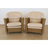 Stel Loom clubfauteuils bekleed met beige leerA pair of Loom chairs with beige leather