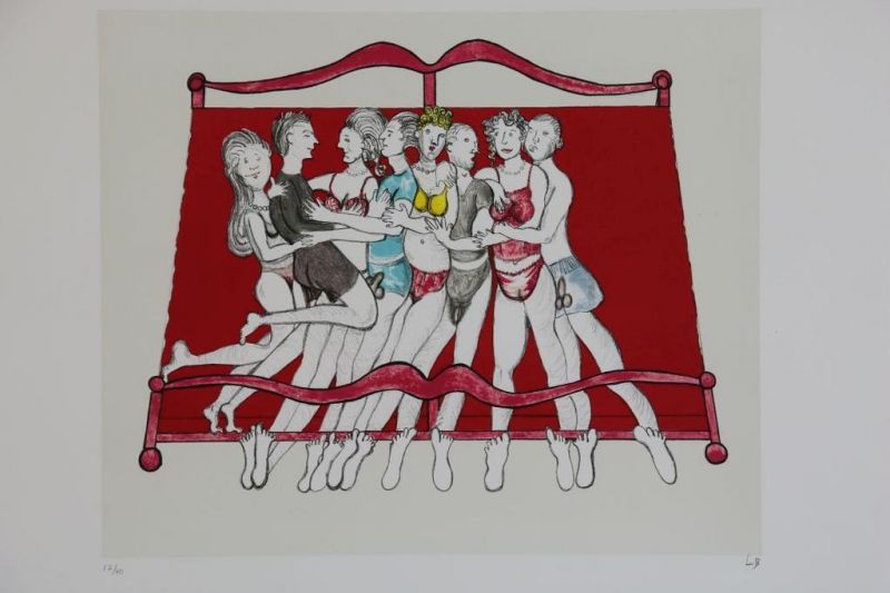 BOURGEOIS, LOUISE (1911-2010), gemon. L.B. r.o. te dateren 2000, 'Eight in Bed', litho 12/40 35 x 43