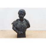 Bronzen buste van Romeinse keizer Marcus Aurelius, h.88 cm.