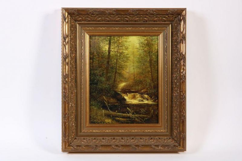 KOEKKOEK JR., H.P., ges. l.o., gezicht op waterval in bos, paneel 25 x 20 cm. - Image 2 of 5