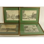 Lot van 4 gravures: 's lands geschuthuis, het Plein, het Binnenhof en het Buitenhof te Den Haag,