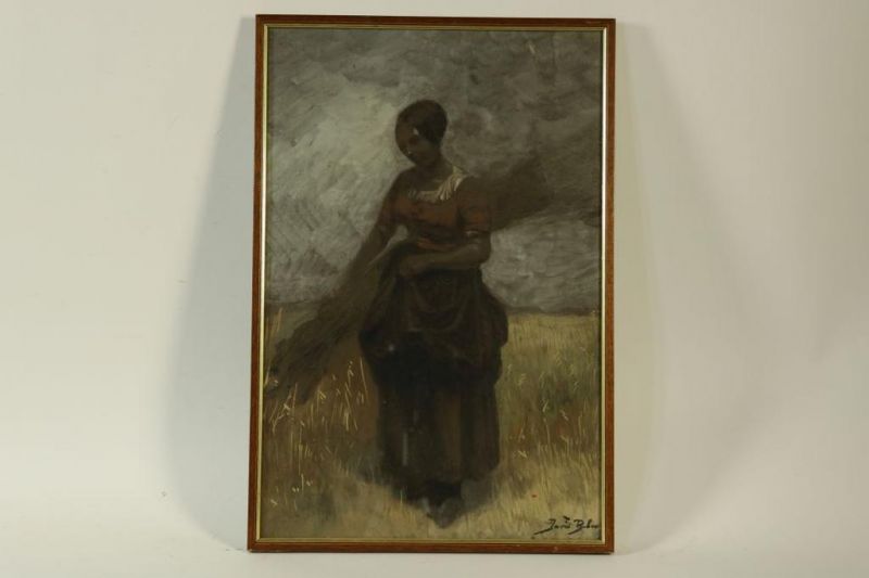 BLES, DAVID JOSEPH (1821-1899), ges. r.o., boerin op land met koren, pastel 45 x 30 cm.BLES, David - Image 2 of 4