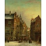 VERTIN, PETRUS GERARDUS (1813-1893), ges. r.o., figuren in besneeuwd straatje, doek 35 x 28 cm. -