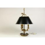 Geel koperen Bouillotte tafellamp met zwart metalen kapCopper Bouillotte lamp with black metal