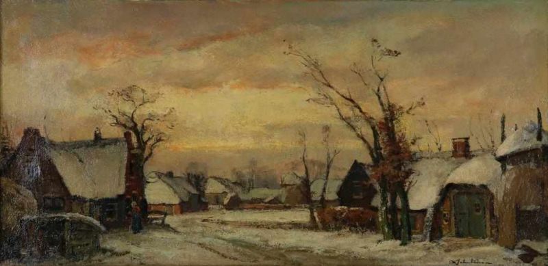 SCHULMAN, DAVID (1881-1966), ges. r.o., gezicht op boeren dorp in de winter, mogelijk Blaricum, doek