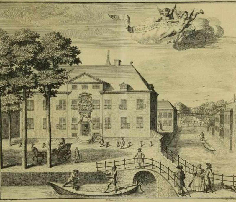 Lot van 4 gravures: 's lands geschuthuis, het Plein, het Binnenhof en het Buitenhof te Den Haag, - Image 4 of 10