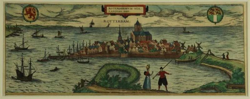 Gravure: Roterodamum, Rotterdam; G Braun / F. Hogenberg - Roterodamum Hollandiae Opp, 1581,