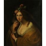 Onbekend, onges. 18e eeuw, portret van Flora, doek 76 x 64 cm. -gedoubleerd-