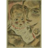 SLUIJTERS, JAN (1881-1957), ges. in de druk, vrouw en kind van kunstenaar, kleurenlitho 34 x 24 cm.