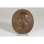 Bronzen relief plaquette met voorstelling van Jacob van Lennep en profil, ges. J. Elion (=Jacques