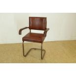 Bureaustoel met metalen frame en skai bekleding, Bouwhuis-stijlMetal desk chair brown skai