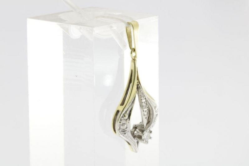 Bicolor gouden hanger bezet met diamant briljantslijpsel ca. 0.25ct. geh. 585/000 gew. 3gr.Bi - Image 2 of 2