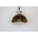 Retro chromen hanglamp met bruine kunststof kapRetro design chrome ceiling lamp with brown plastic