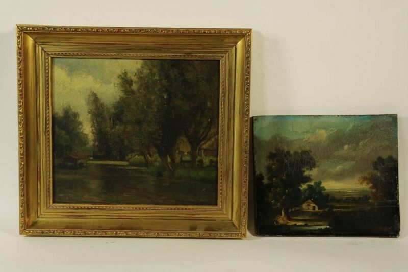 Onbekend, landschappen, lot van 2 div. panelen 25 x 29 en 20,5 x 23,5 cm.