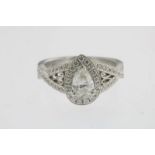 Witgouden ring markies geslepen diamant, ca. 1.0 ct. geh. 585/000A white gold marquise ring