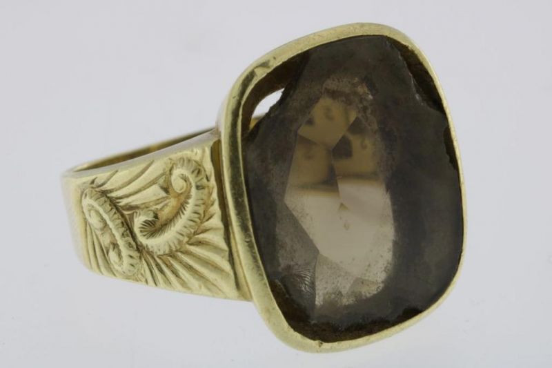 Lot gouden ringen waarbij 1 met diamant, achtkant en rookglas, geh. BWG gew.14gr.A lot golden rings, - Image 2 of 4