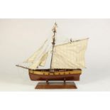 Houten model schip van 1-master, h. 38 cm.Wooden ship model of sailing ship, h. 34 cm.
