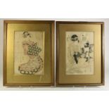Lot van 2 Japanse prenten met decor van Geisha's, Japan begin 20e eeuwA collection of 2 prints