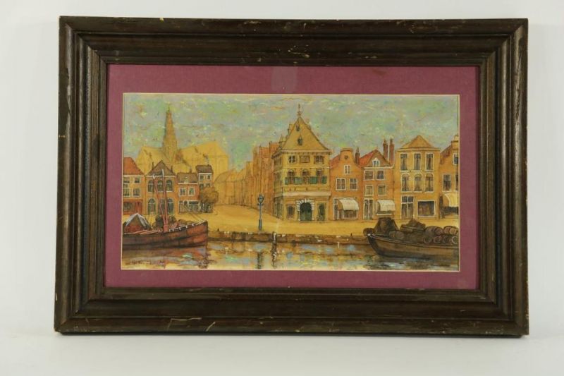 Onbekend, onduid. ges. r.o., 'aan het Spaarne te Haarlem, gem. tech. 30 x 59 cm. - Image 2 of 3