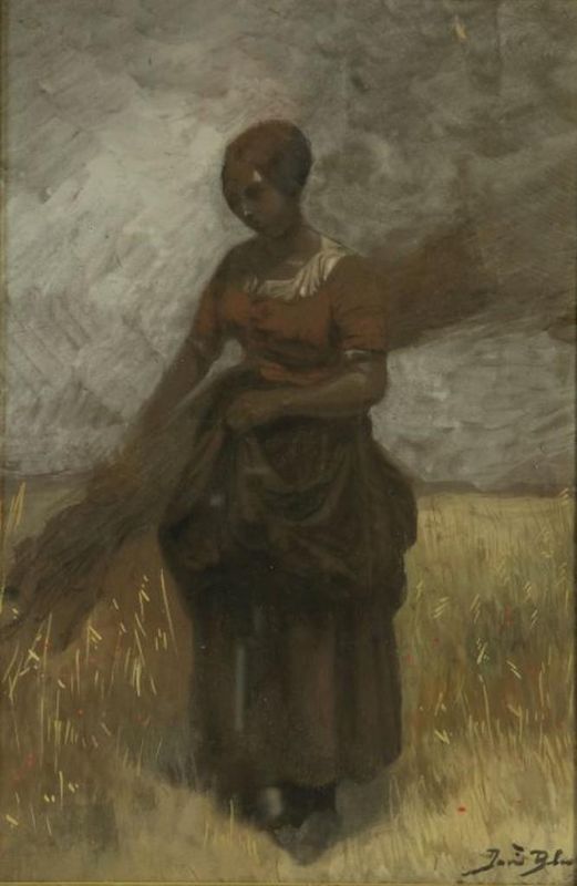 BLES, DAVID JOSEPH (1821-1899), ges. r.o., boerin op land met koren, pastel 45 x 30 cm.BLES, David