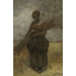 BLES, DAVID JOSEPH (1821-1899), ges. r.o., boerin op land met koren, pastel 45 x 30 cm.BLES, David