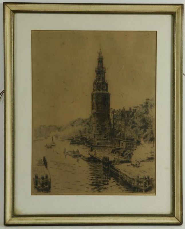 BOBELDIJK, FELICIEN (1876-1964), ges. in plaat gezicht op Montelbaanstoren, ets 53 x 40 cm.