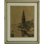 BOBELDIJK, FELICIEN (1876-1964), ges. in plaat gezicht op Montelbaanstoren, ets 53 x 40 cm.