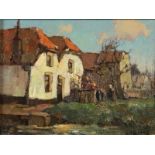 LEEUWEN, HENK VAN (1890-1972), ges. r.o., in de achtertuin, marouflé 19 x 25 cm.LEEUWEN, HENK VAN (