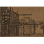 WITSEN, WILLEM (1860-1923), ges. r.o., figuren op stalen brug te Amsterdam, ets no 35 29 x 42 cm.