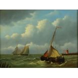 MAAS, L., ges. r.o., Hollandse schepen voor de kust, paneel 30 x 40 cm.MAAS, L, signed l.r., Dutch