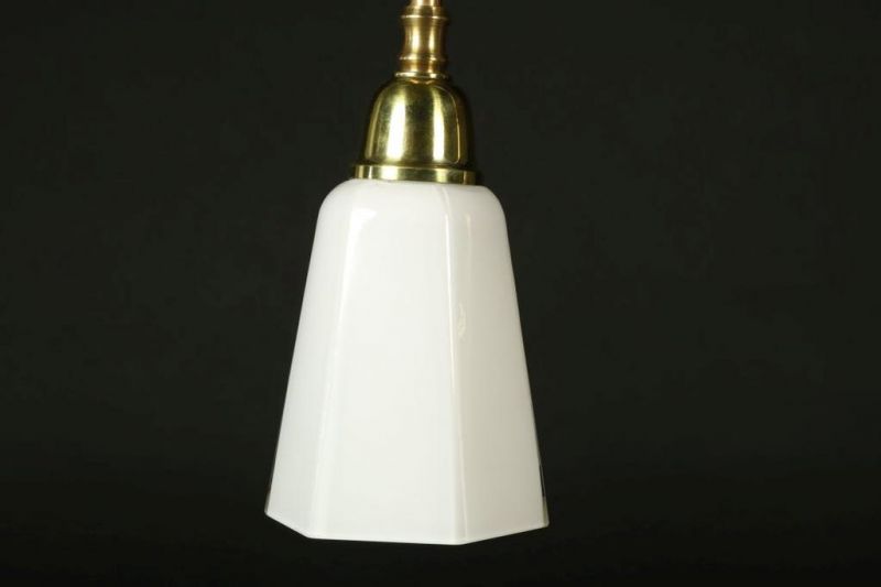 Koperen leeslamp met 2 wit glazen kappenTable lamp with 2 white glass shades - Image 3 of 3