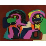 APPEL, KAREL (1921-2006), ges. r.o., Twee gezichten, zeefdruk (42/120,1969) 54 x 66 cm.Appel,