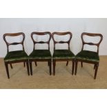 Serie van 4 palissander Victoriaanse stoelen met groen velours zitting, Engeland ca. 1880.Set of 4