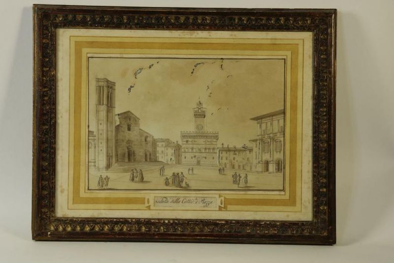 Onbekend, onges. 18e eeuw, 'Veduta della Cattedo de e Piazza', sepia 23 x 35 cm. - Image 2 of 3