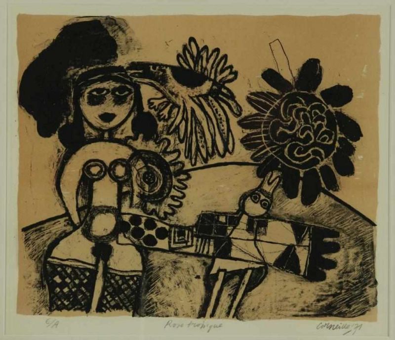 CORNEILLE (1922-2010), ges. en gedat. '71 r.o., 'Rose Tropique', litho E/A 38 x 44 cm.CORNEILLE (